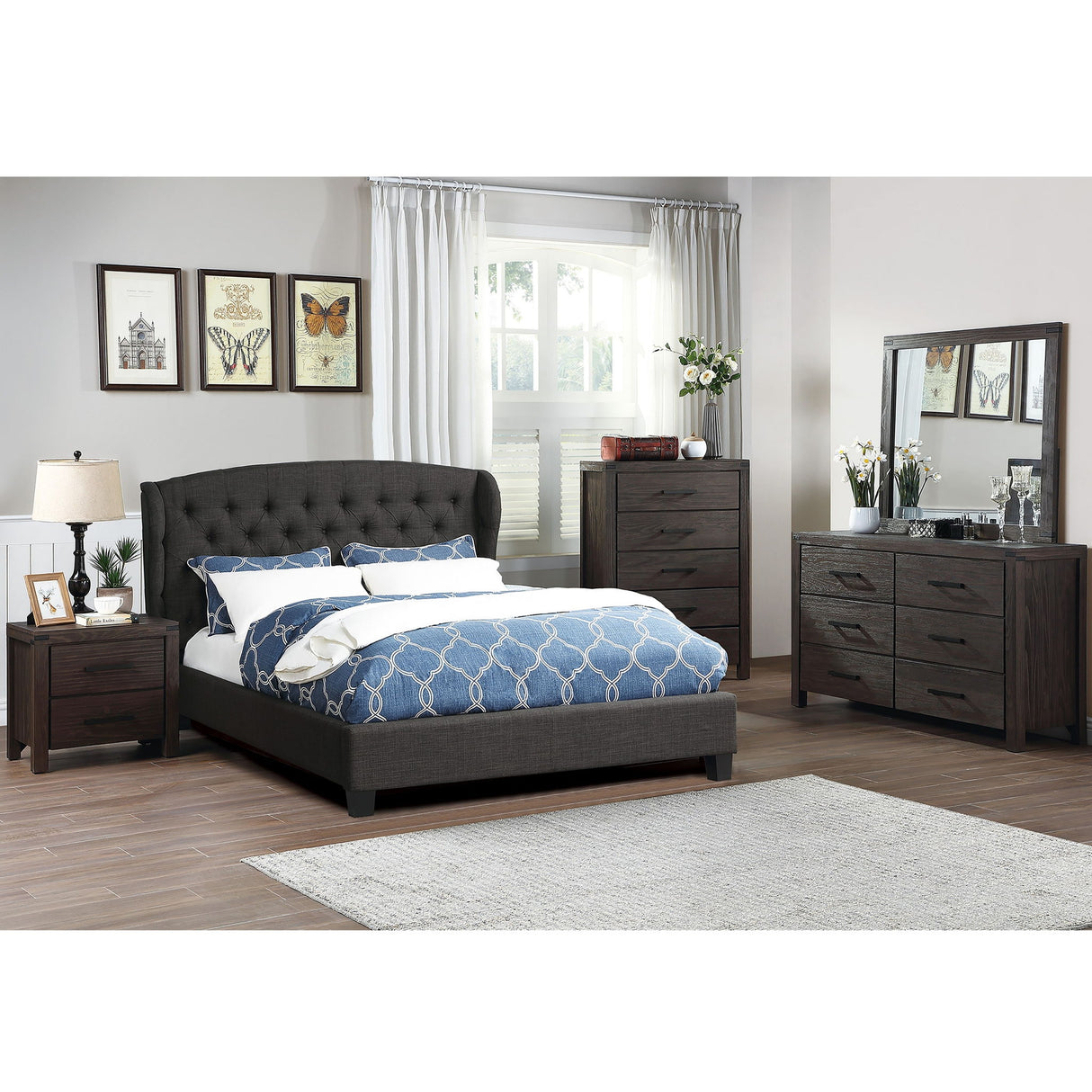 Bed With Adjustable Button Tufted Headboard