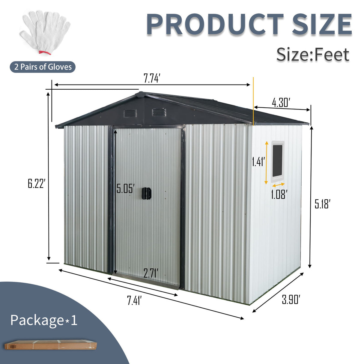 Outdoor Metal Storage Shed Garden Building with Window and Foundation 8x4ft