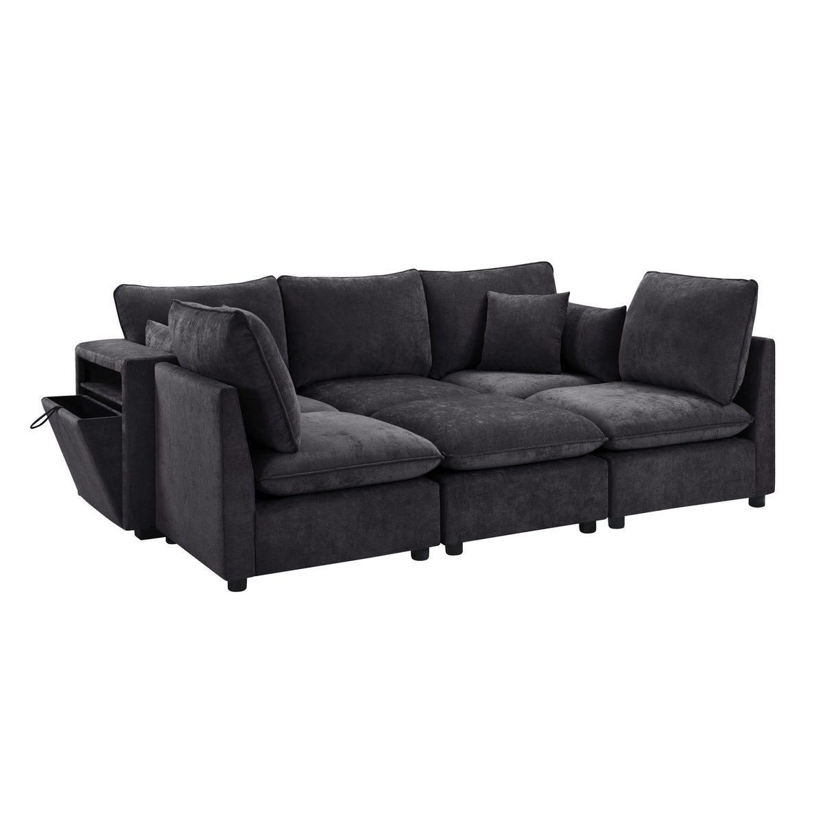 Modern Sectional Sofa U-Shaped With Movable Ottoman Storage Armrests And USB Ports
