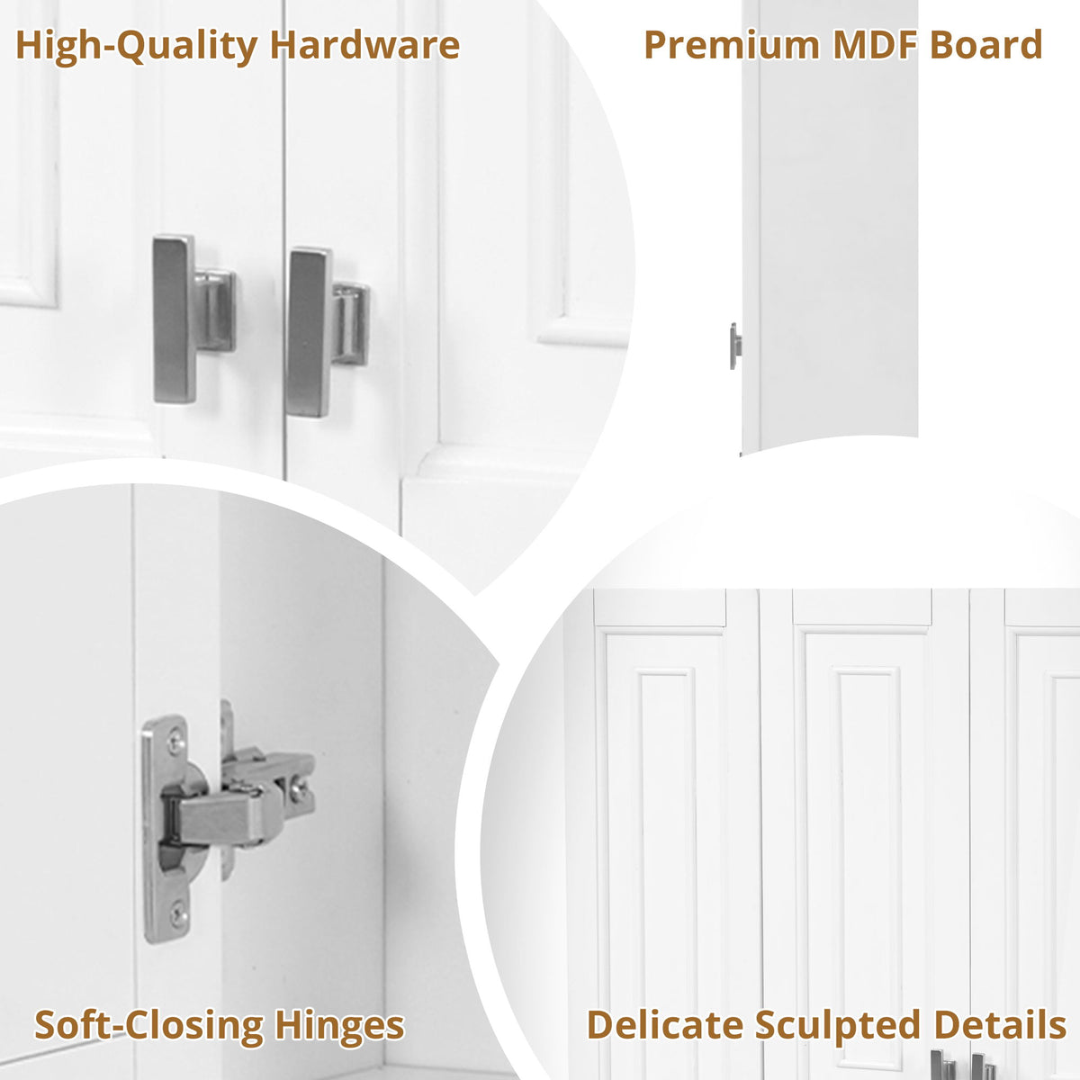 Bathroom Cabinet With 5 Adjustable Shelves, Soft Closing Hinges, Open Shelving Design - White