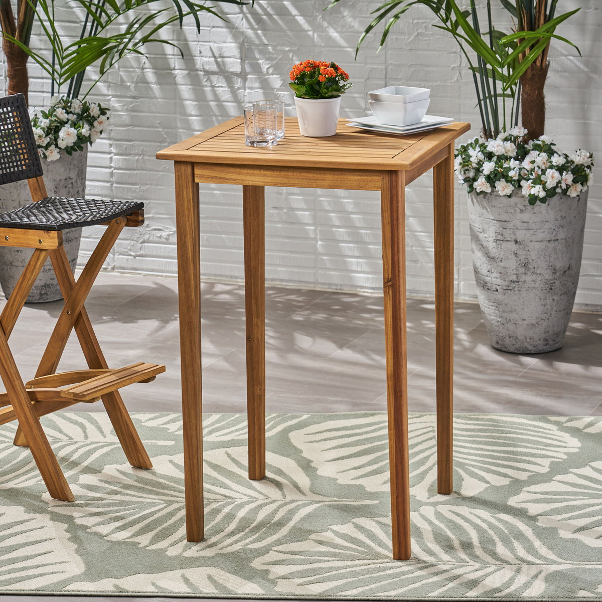 Outdoor Minimalist Acacia Wood Square Bar Table