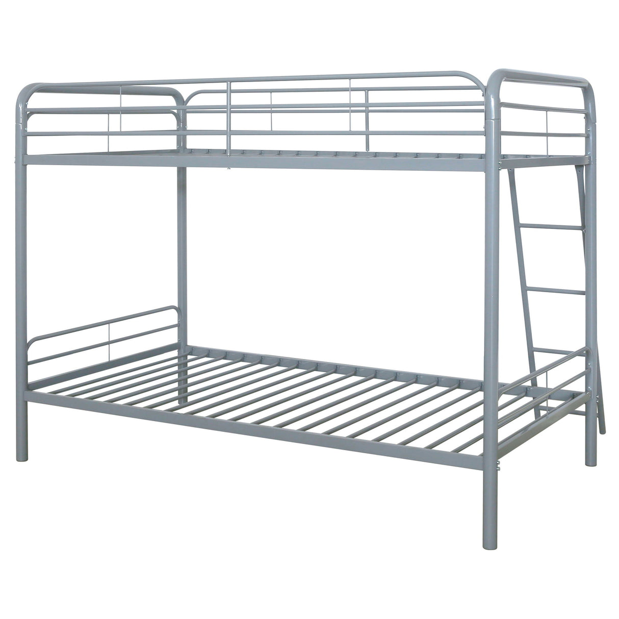 Long Beach - Twin Over Twin Bunk Bed With Built In Guardrails And Angled Ladder - Silver