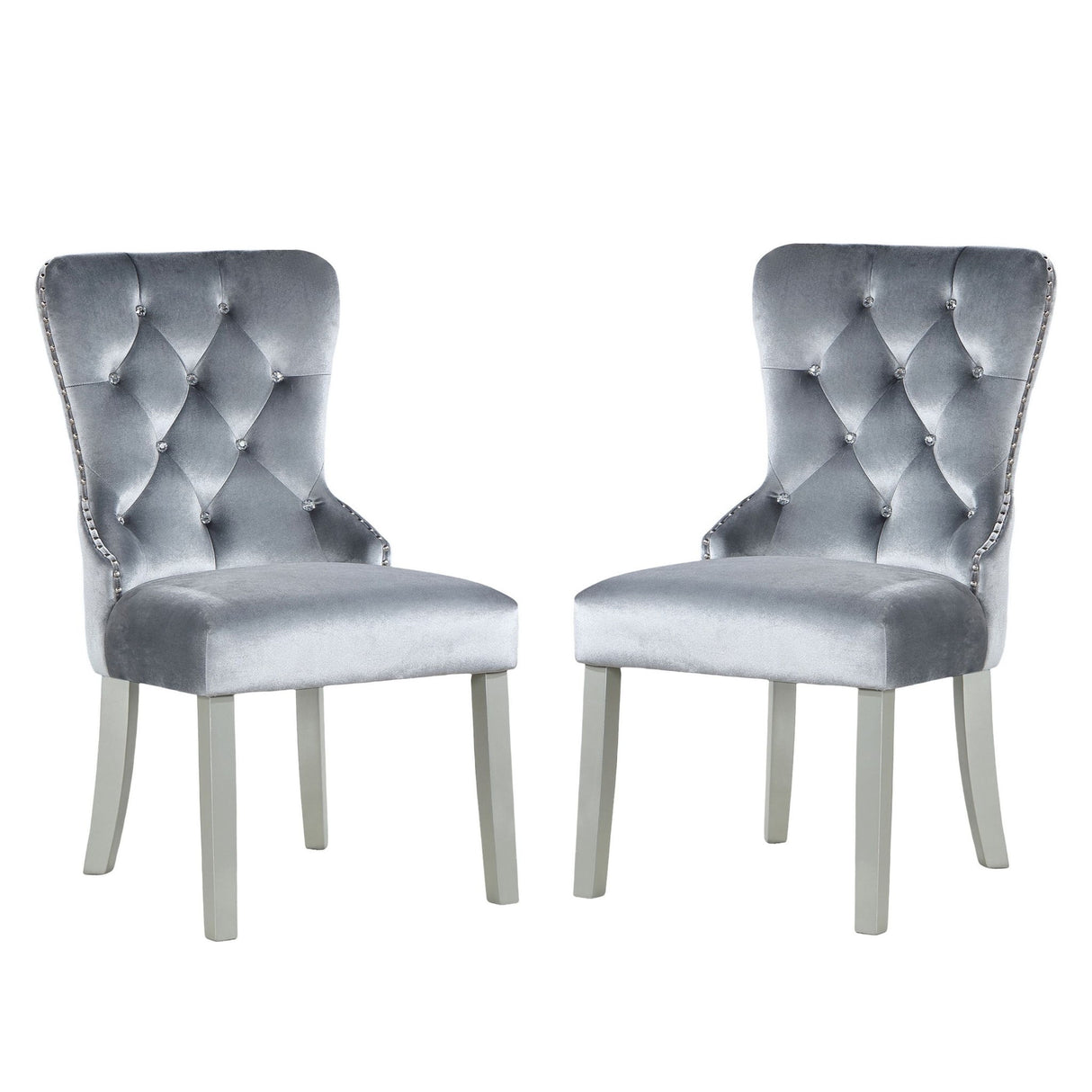 Upholstered Wingback Dining Chair (Set of 2) - Dark Gray / Silver