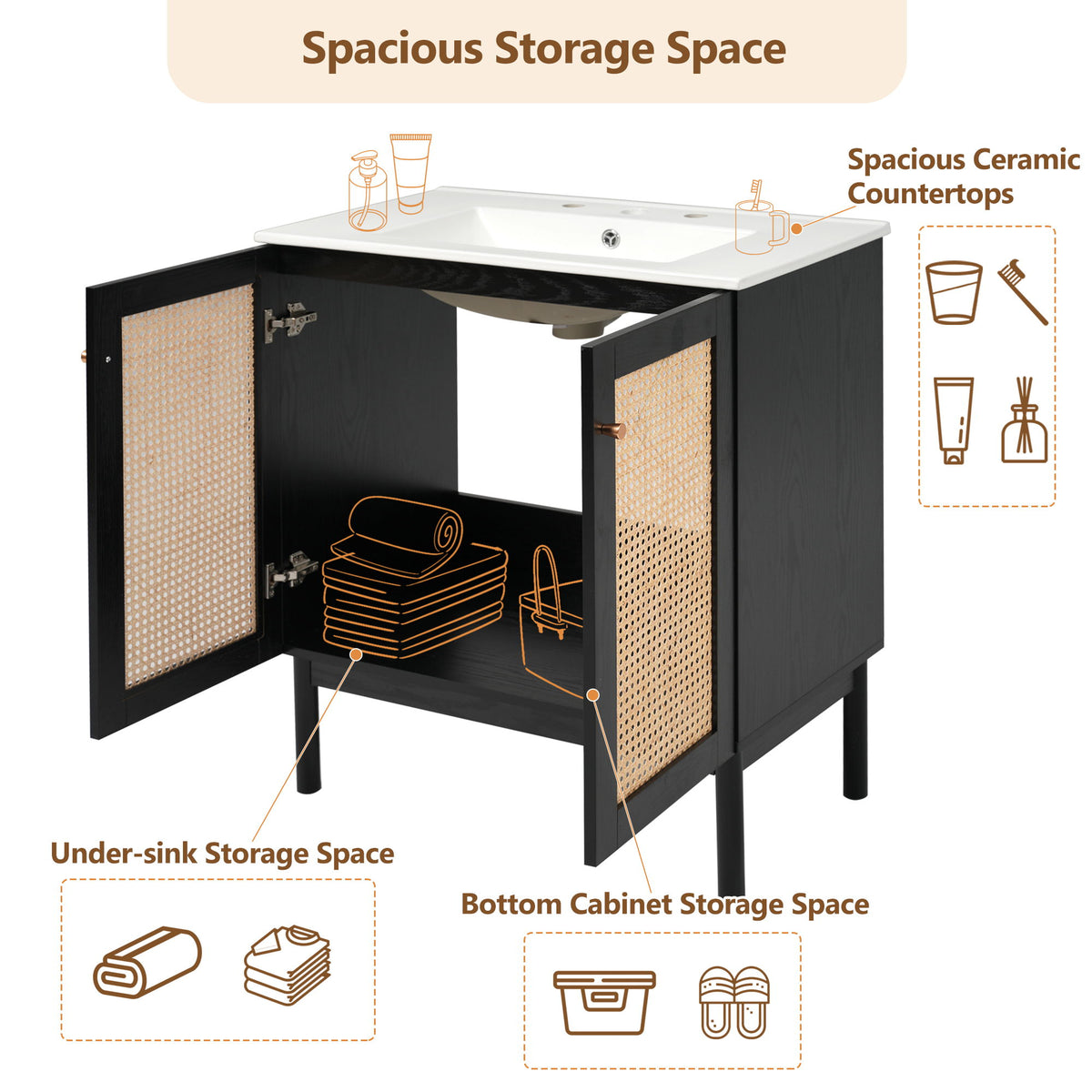 Bathroom Vanity With Soft Closing Mechanism - Black