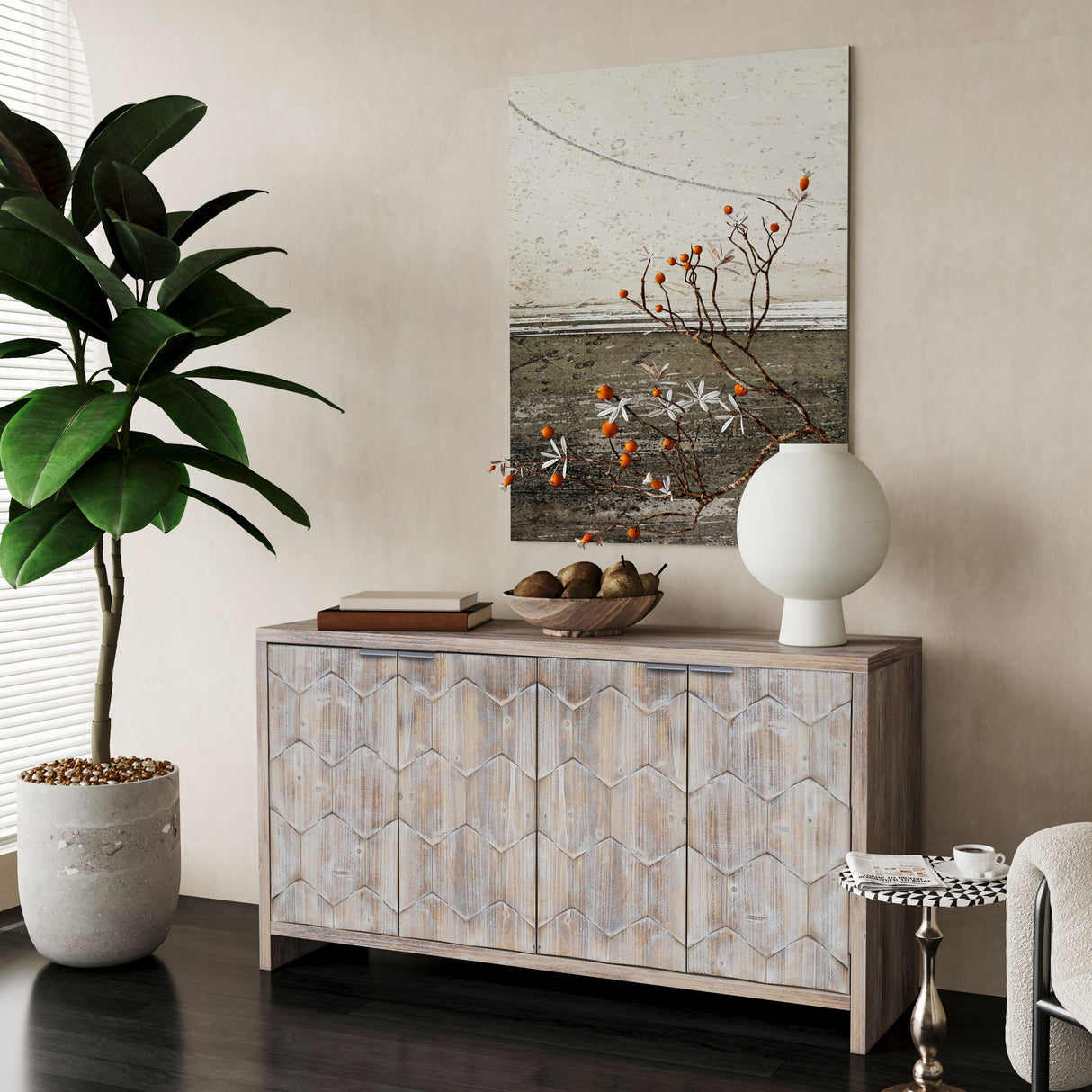 Accent Cabinet Sideboard Buffet Wooden Storage Server in Light Brown