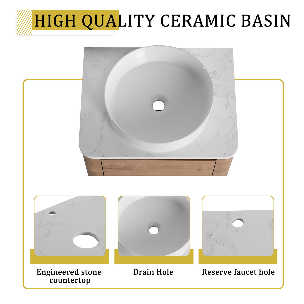 Wall Mounted Bathroom Vanity With Art Sink, 1 Storage Shelf, Soft Close Door