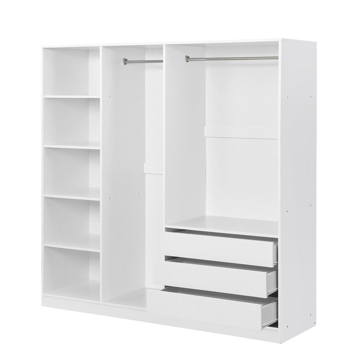 Doorless Storage Wardrobe For Dedroom With Shelves And 3 Drawers - White