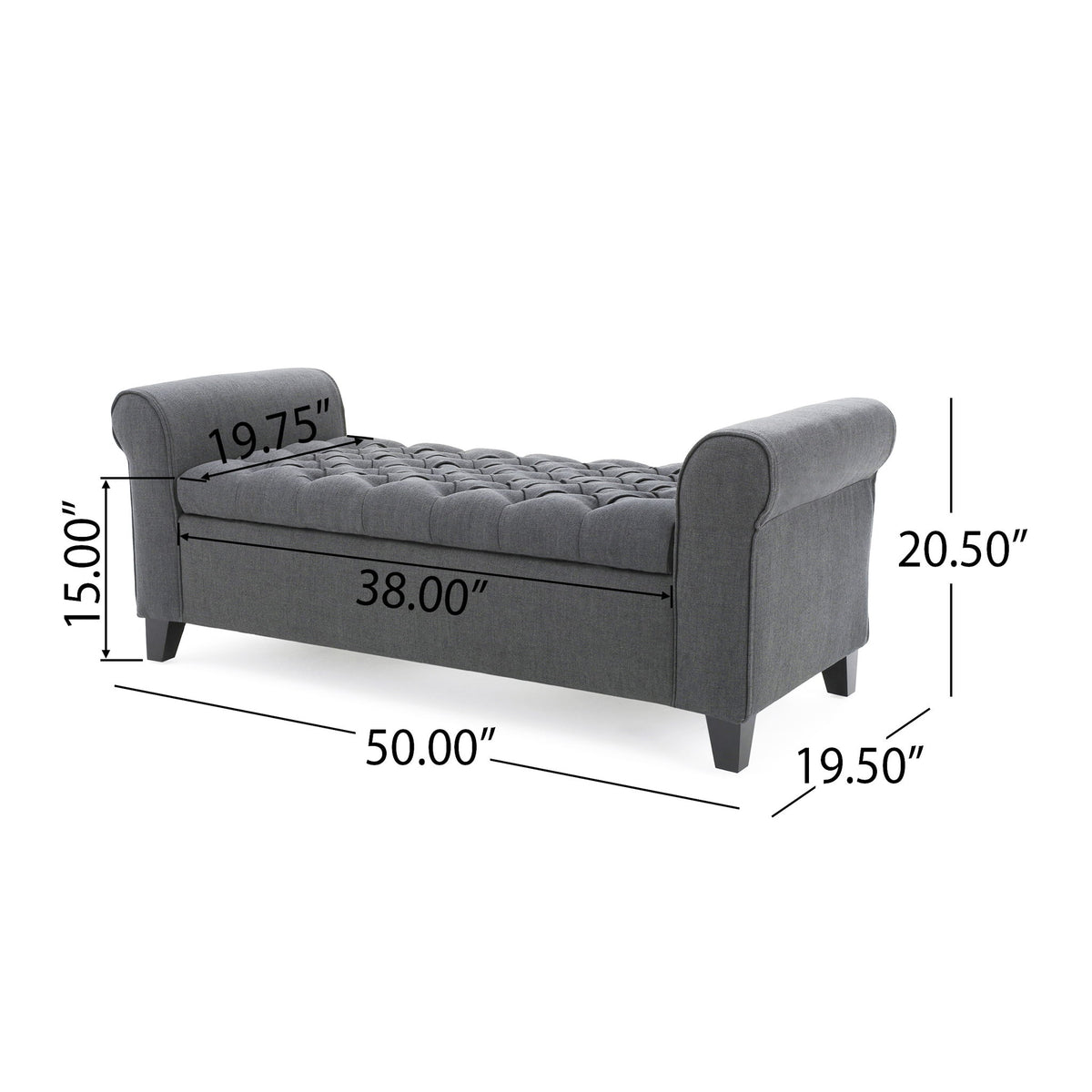 Hayes - Contemporary Armed Storage Bench With Rolled Arms And Button Tufting