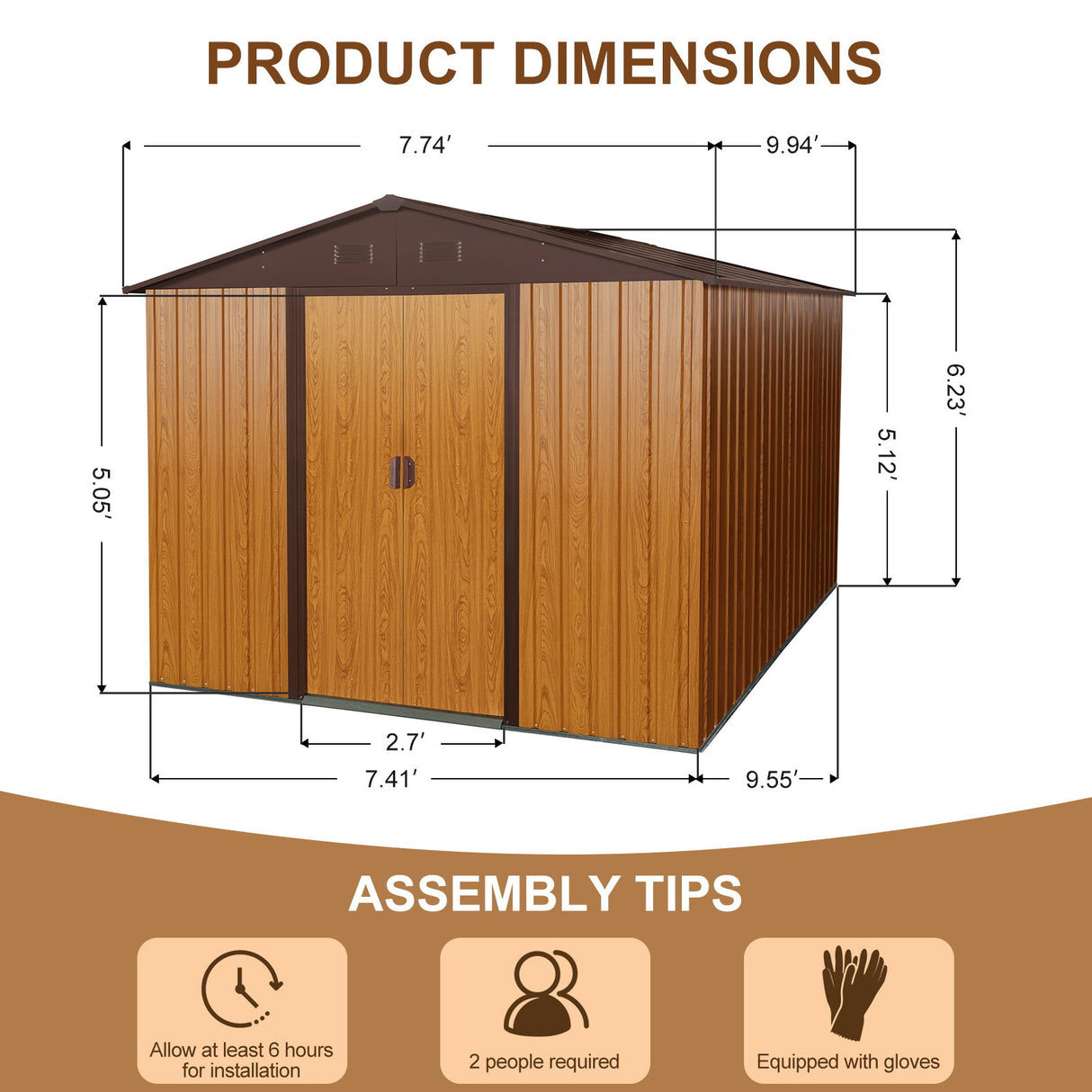 Outdoor Metal Storage Shed Garden Building Heavy Duty with Floor Base
