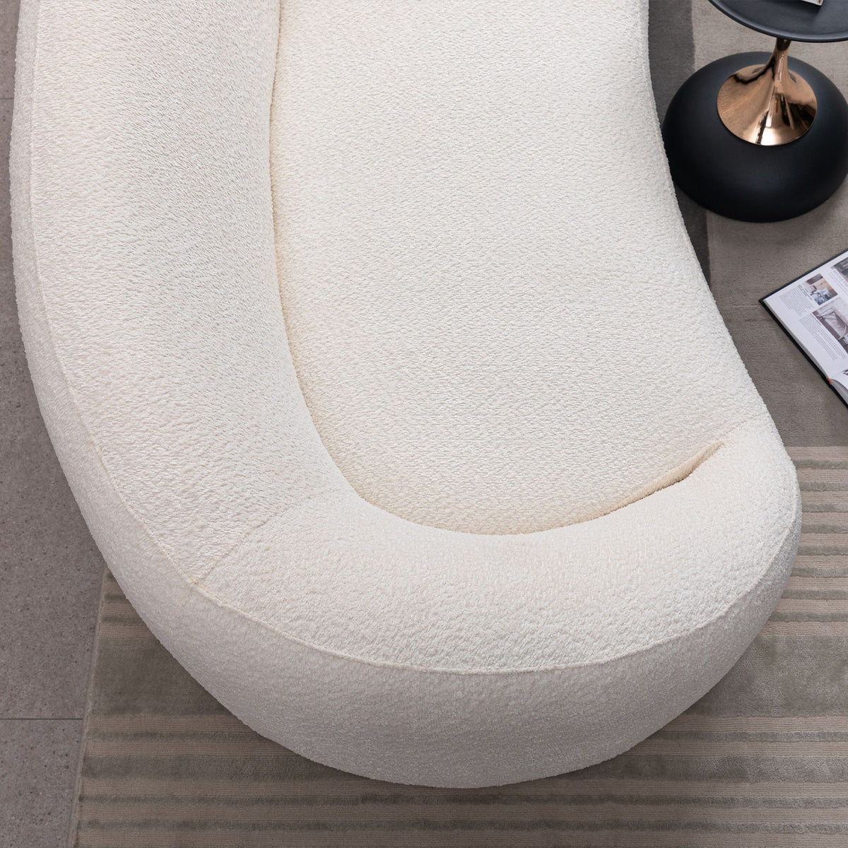 3 Piece Set Curved Sofa, Upholstered 3 Seater With Tight Curved Back For Living Room - White