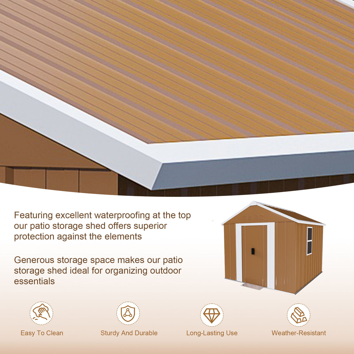 Heavy Duty Storage Shed Weatherproof 77in x 43in in Light Brown