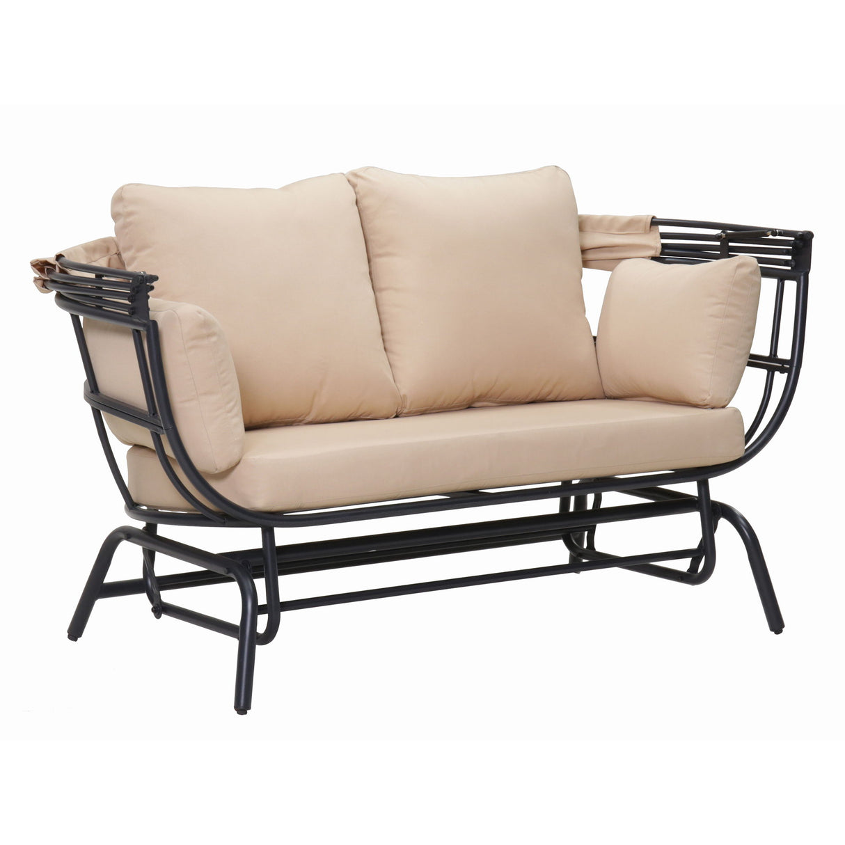 2 Person Egg Shaped Outdoor Swing Chair With Adjustable Canopy - Acacia Wood / Black / Taupe