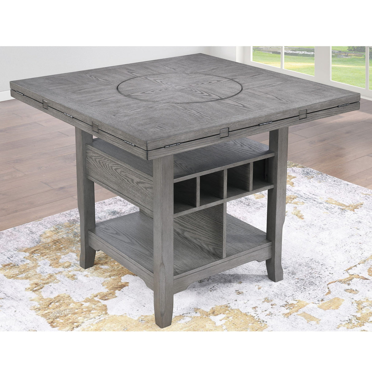 Counter Height Dining Table With Built In Lazy Susan And Storage Shelves