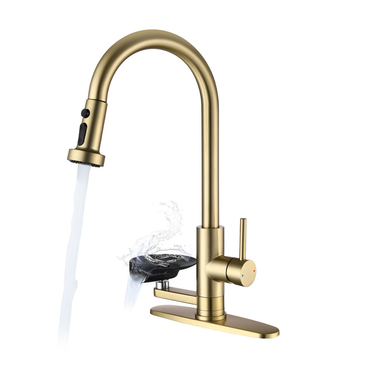 3 In 1 Kitchen Faucet With Press Type Glass Rinser, High Arc Pull Down Sprayer
