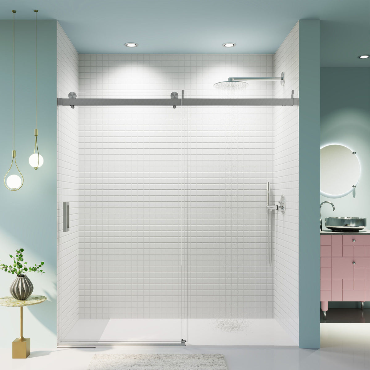 Frameless Sliding Shower Door With Soft Close - Brushed Nickel