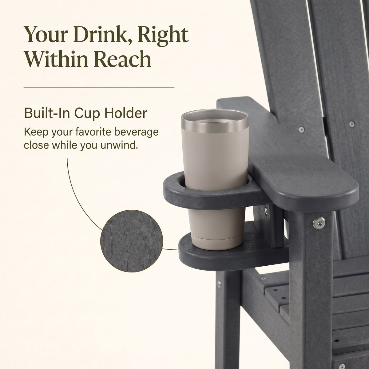 Bar Height Adirondack Chair With Cup Holder And Armrests