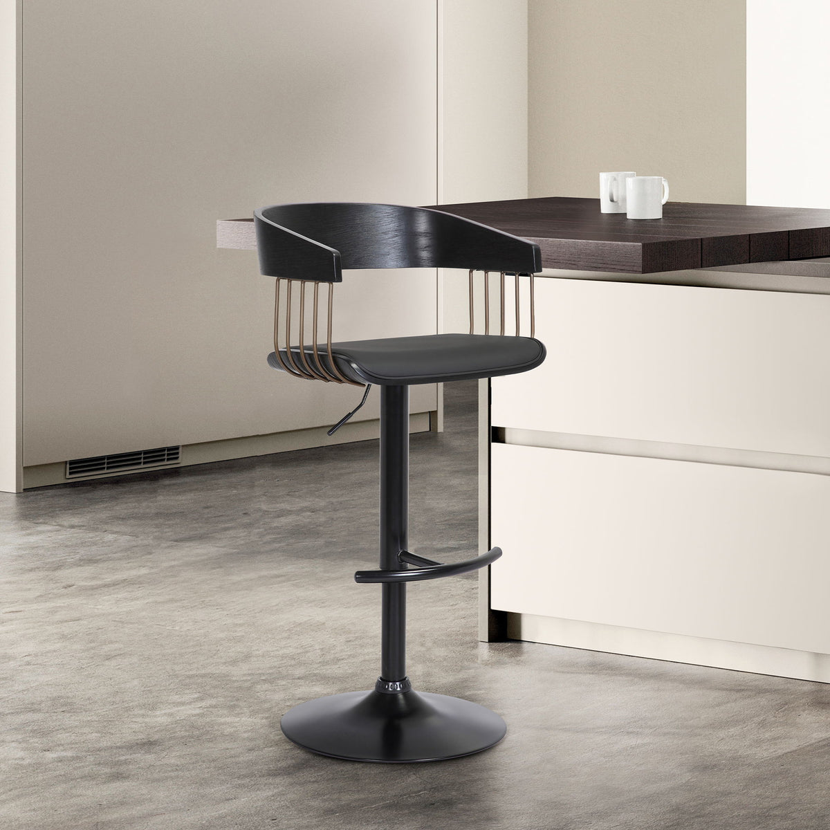 Larisa - Adjustable Wood Bar Stool - Black