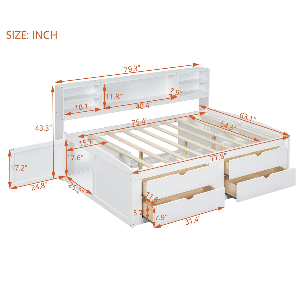 Daybed With 2 Bedside Cabinets, Upper Shelves And 4 Drawers