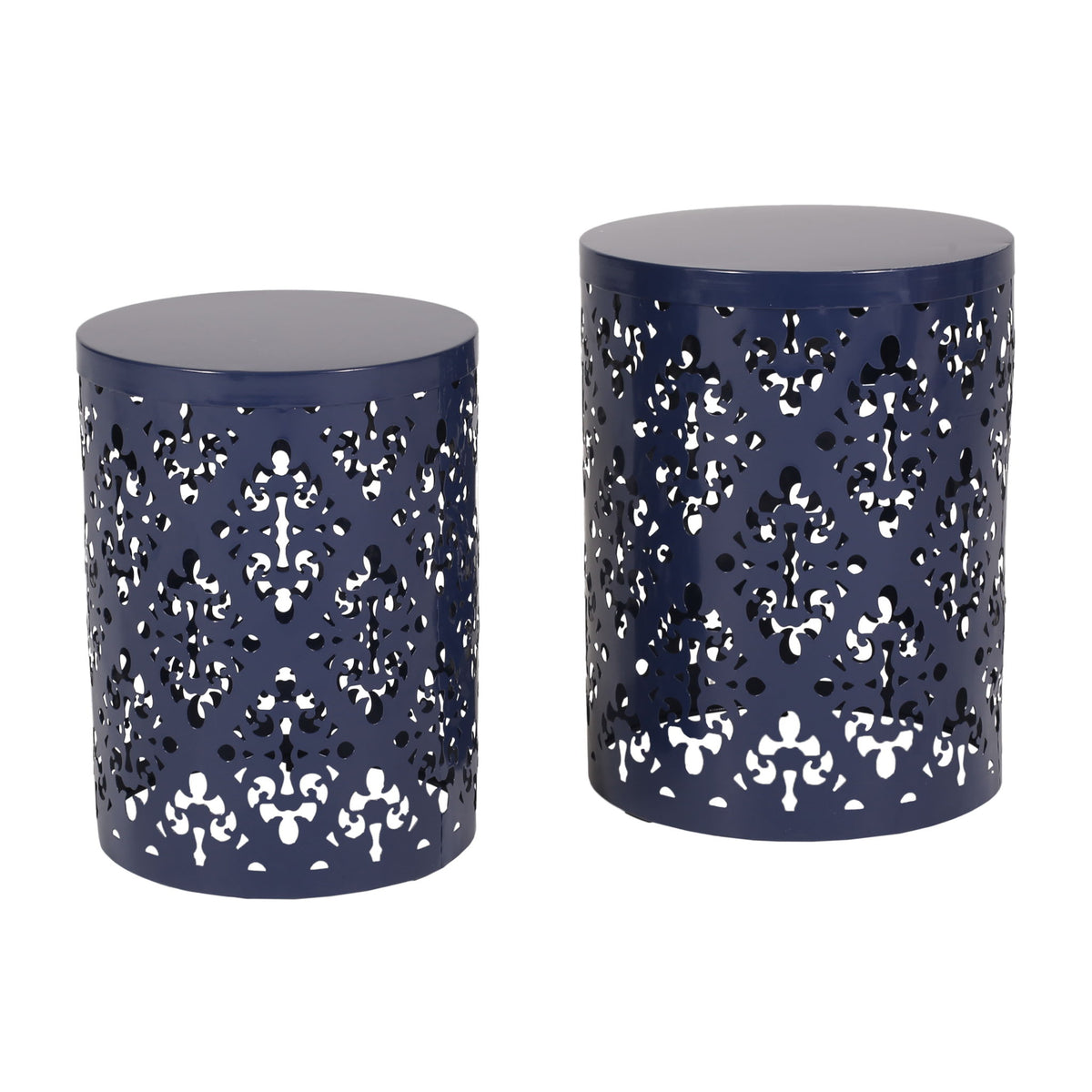 Modern Iron Cut Design End Table (Set of 2) - Navy Blue