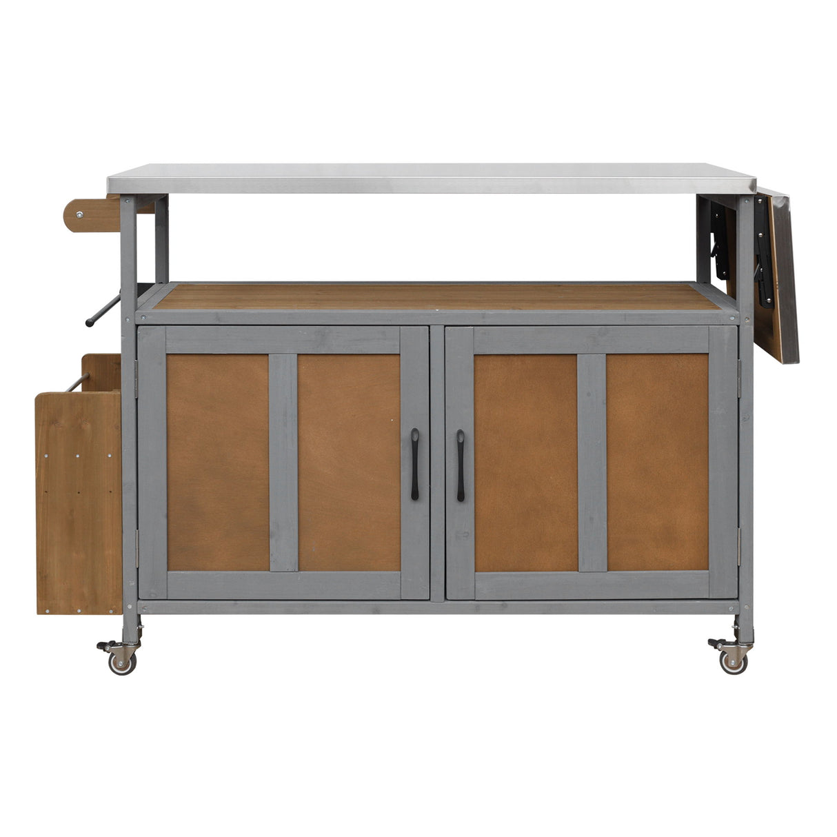 Foldable Outdoor Kitchen Island With Lockable Wheels, Storage Cabinet And Towel Rack For Patio