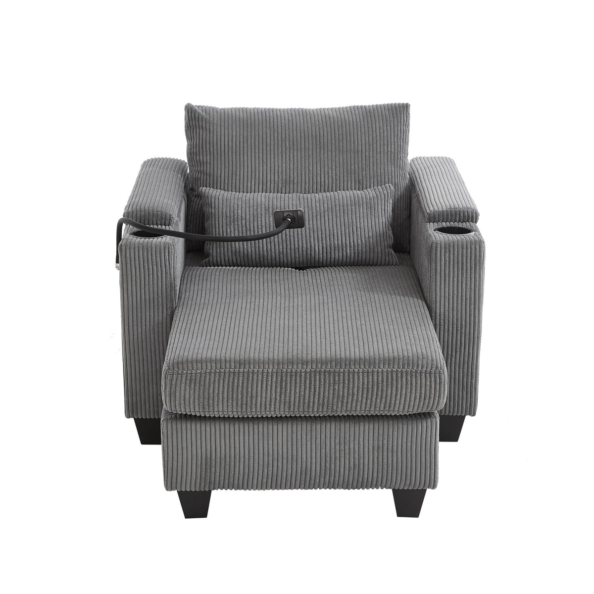 Convertible Chaise Lounge Sofa Chair With USB Ports, Cup Holders, Phone Holder And Storage