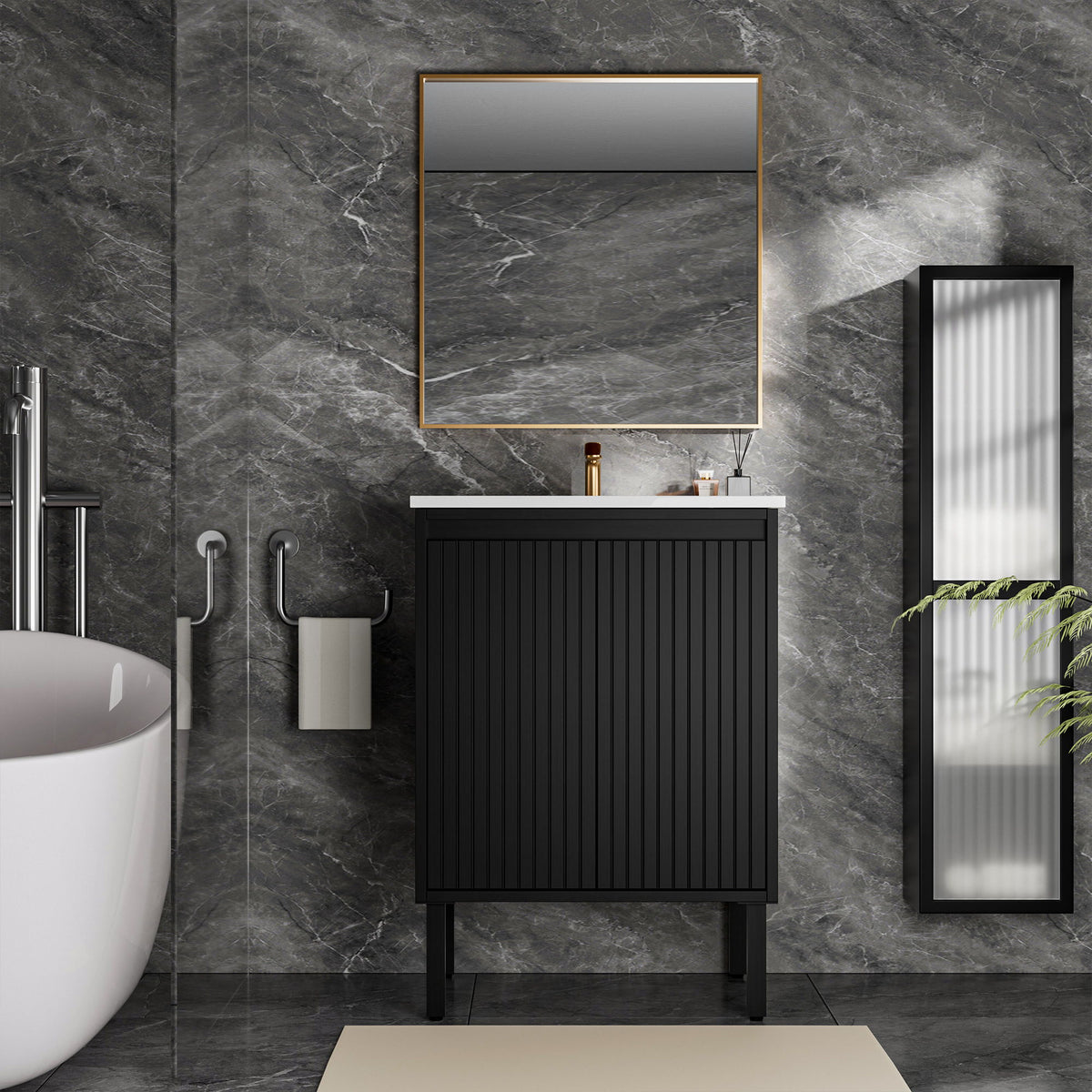Bathroom Vanity With Ceramic Sink, Floor-Standing Design, Soft-Closing Drawers