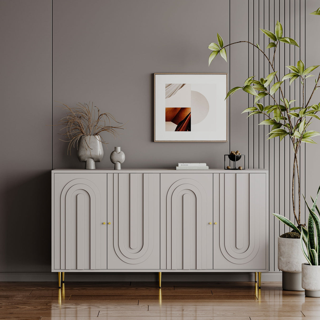 Modern 4 Door Sideboard Buffet Server Cabinet 60in x 33in