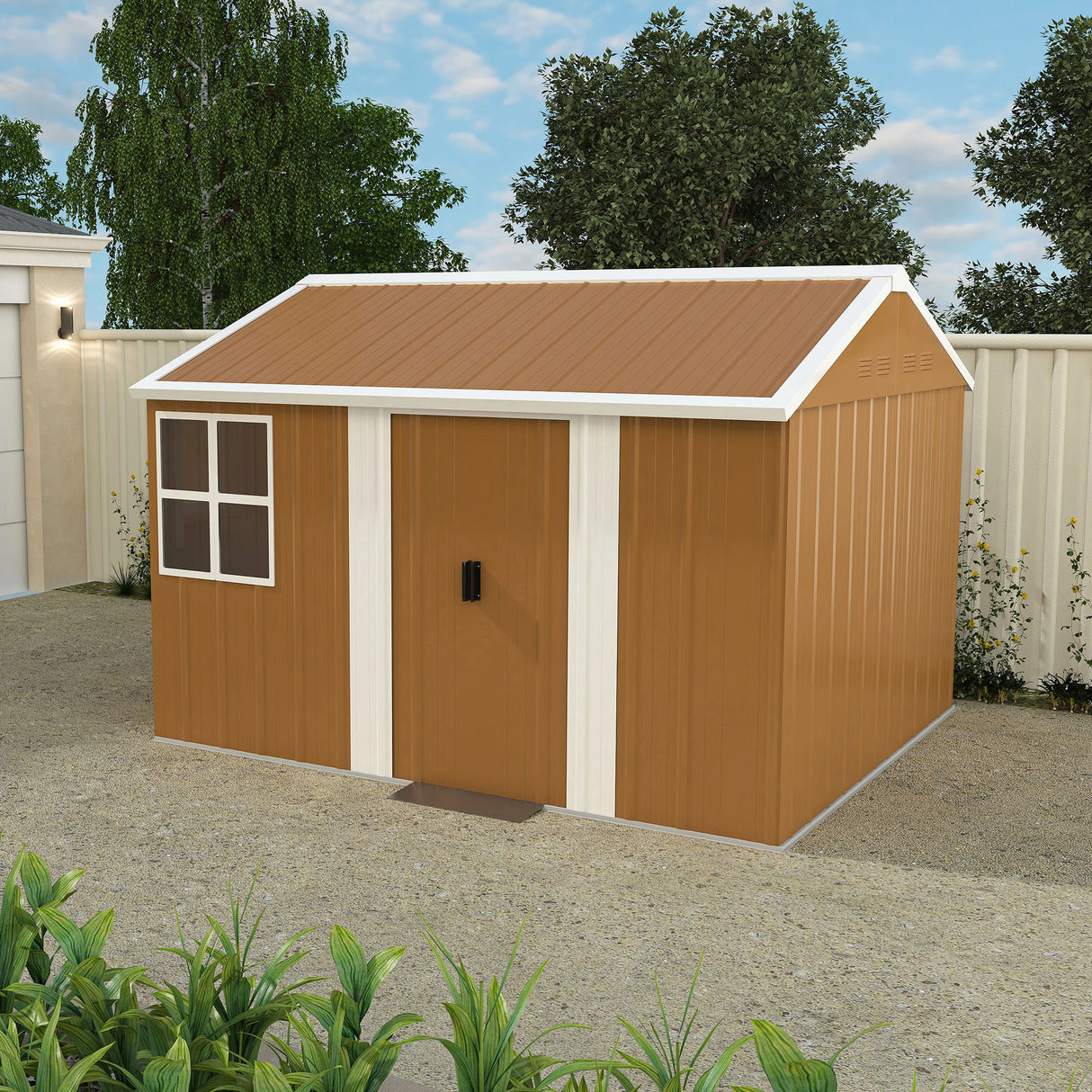 Heavy Duty Storage Shed Garden Building Weatherproof Galvanized Iron Light Brown