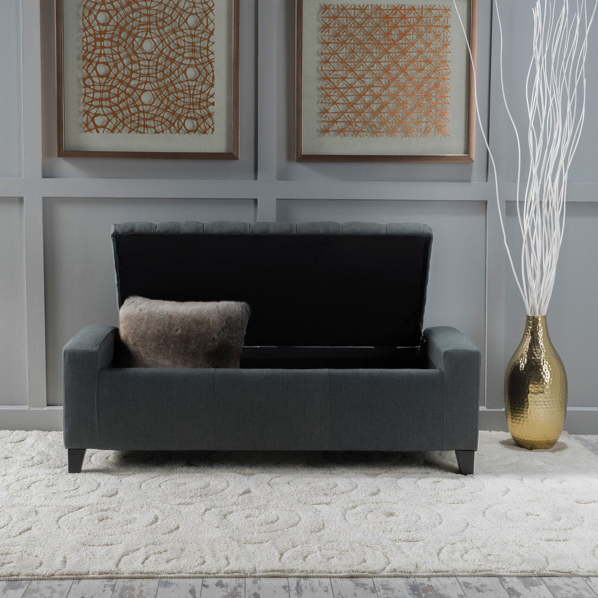 Contemporary Storage Ottoman With Tufted Top - Dark Gray