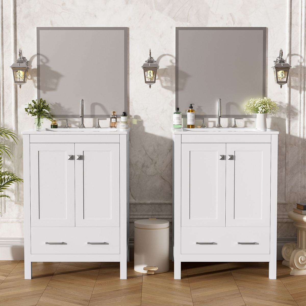 Bathroom Vanity With Integrated Undermount Ceramic Sink, 2 Doors And 1 Drawer, Soft Close Hinges