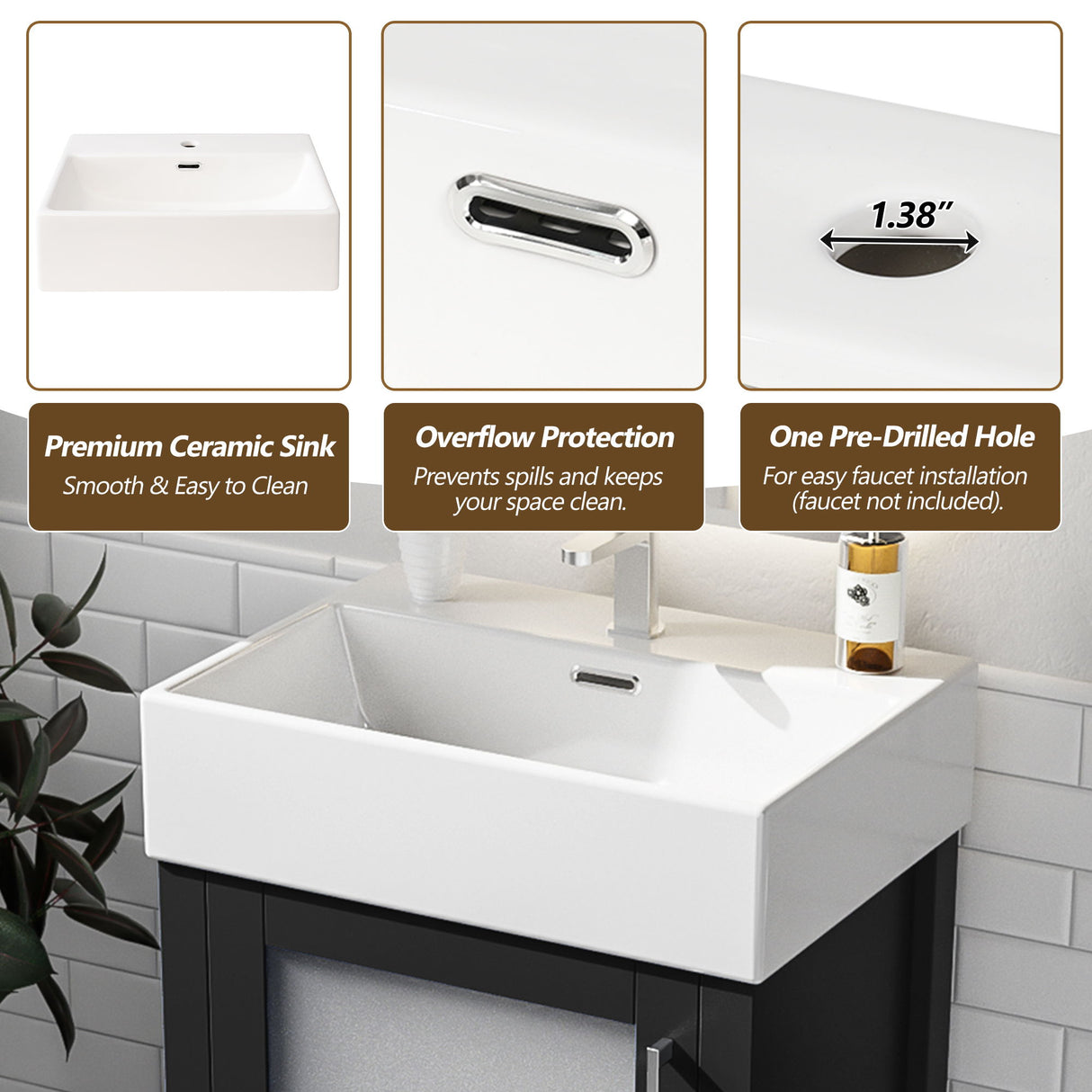Bathroom Vanity With Ceramic Sink And Ample Storage, Ideal For Small Bathrooms