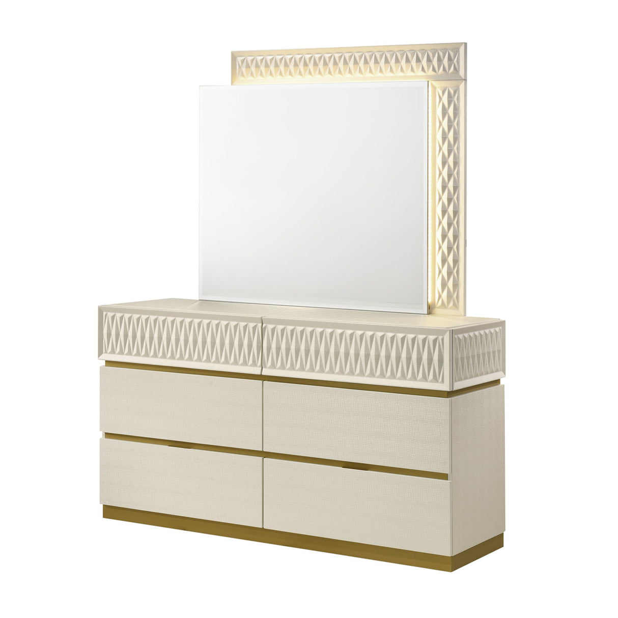 Stanley - LED Bedroom Mirror With Crocodile Texture Frame (Dresser Not Included) - Gray