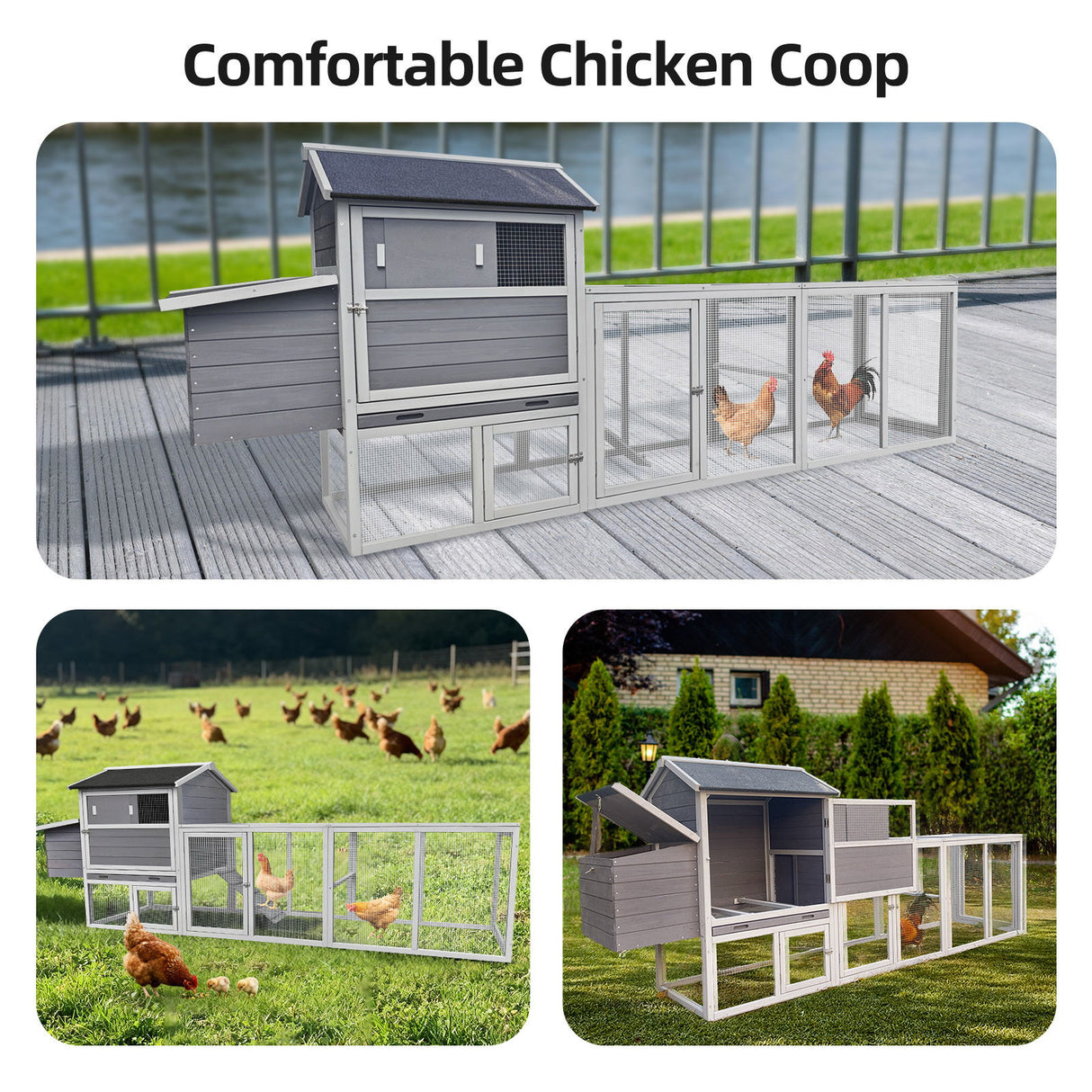 Large Outdoor Hen House With Run And Nesting Box Poultry Cage