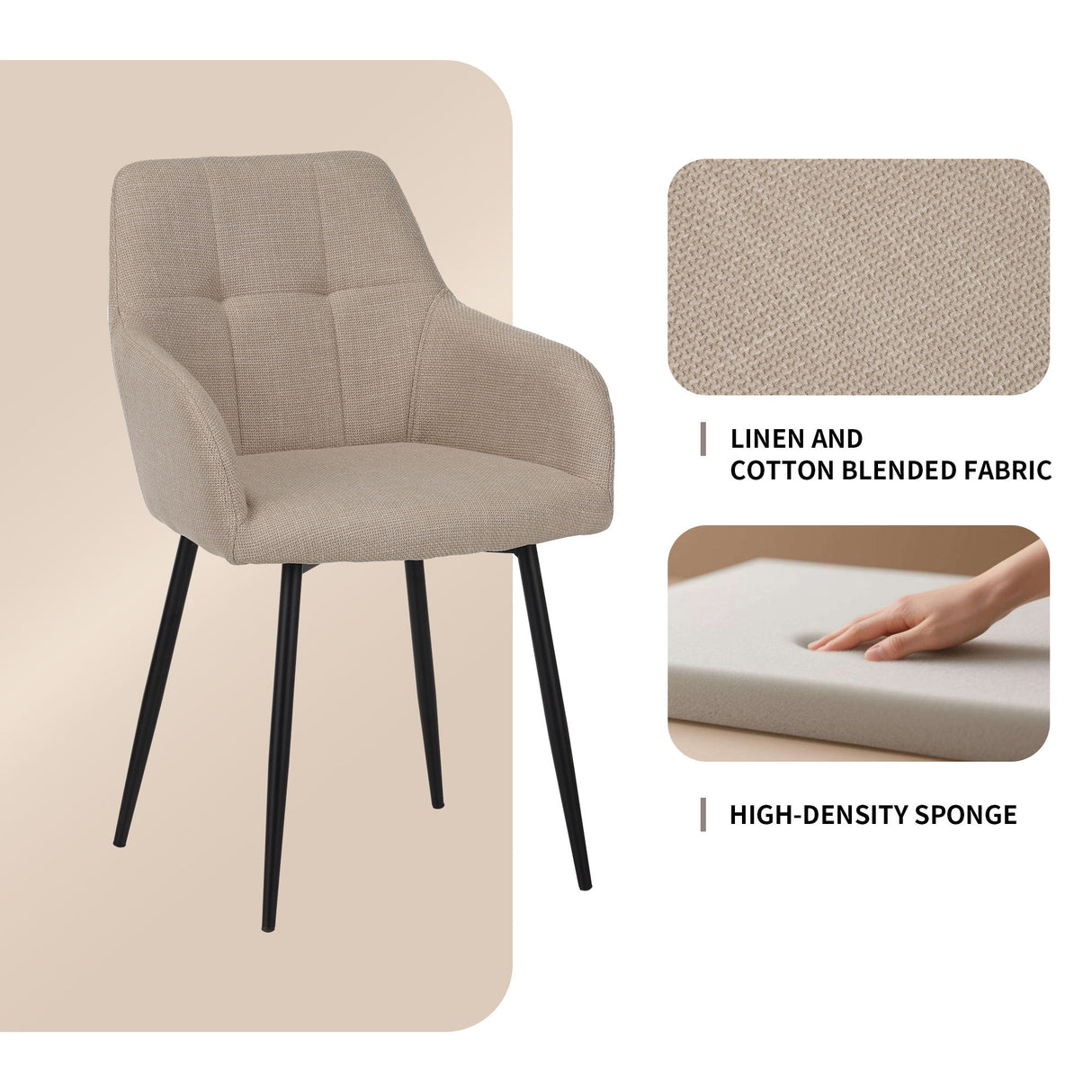 Dining Chair With Backrest And Wide Seat (Set of 2) - Beige