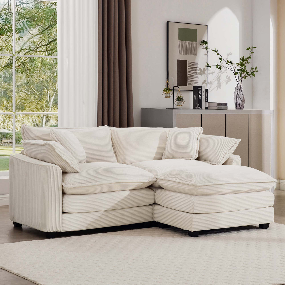 Modern Oversized Modular Cushion Sofa With Ottoman, Low Back, Deep Seating Sofa Set