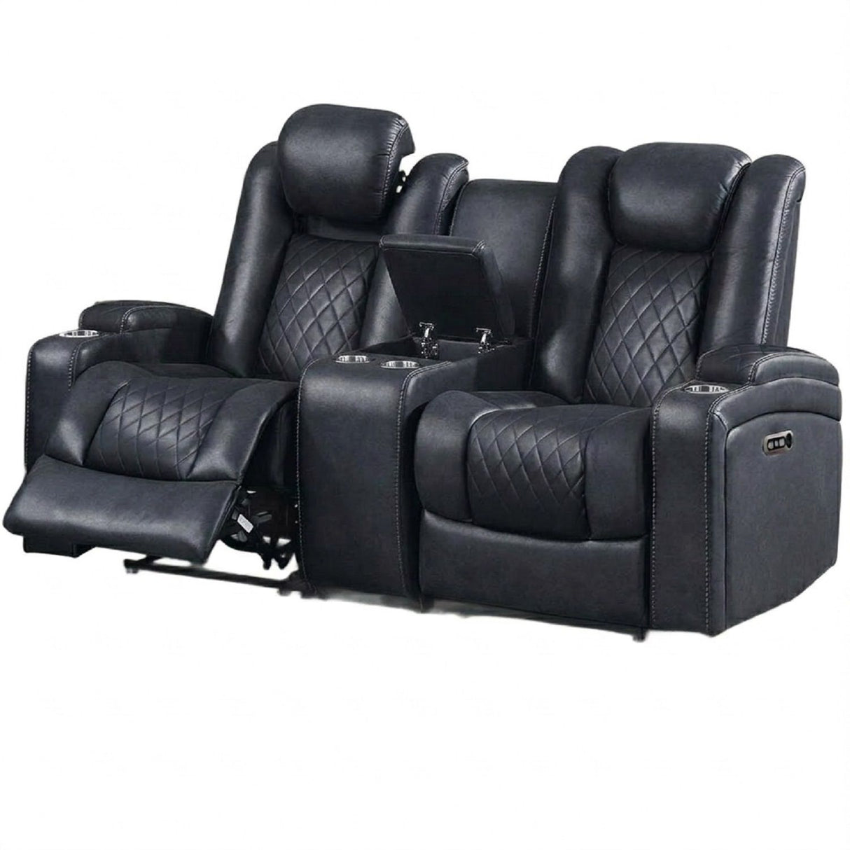 Power Reclining Loveseat With Adjustable Headrest, Storage, Cup Holders - Inky Blue