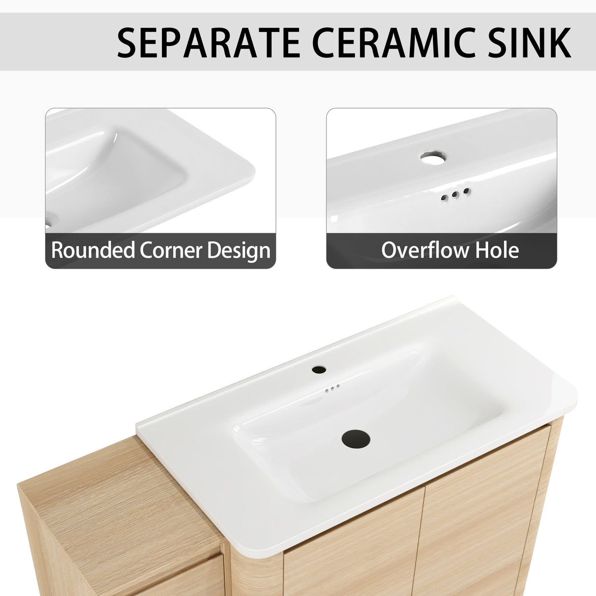 Freestanding Bathroom Vanity With Sink, 1 Small Storage Cabinet, Soft Close Door