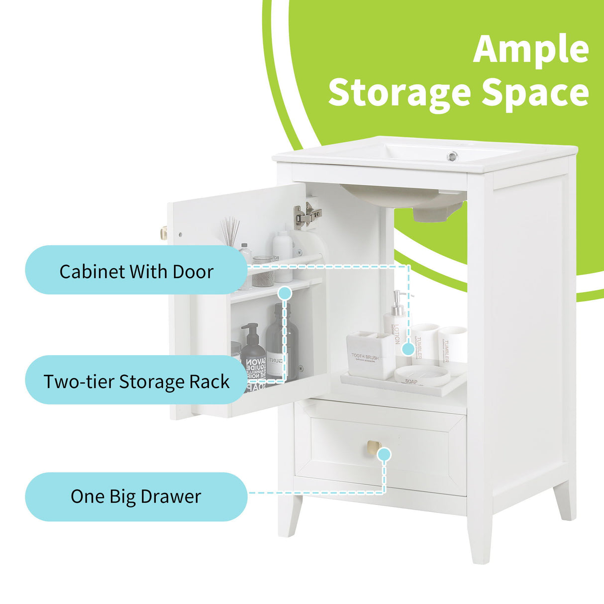 Bathroom Vanity With Sink, Soft Closing Cabinet Door, Storage Rack And Drawer
