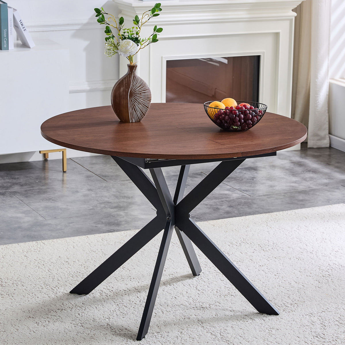 Extendable Round Dining Table - Walnut