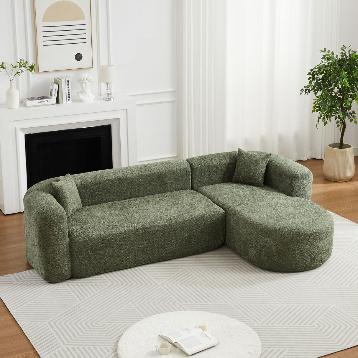 L - Shape Boneless Cloud Couch With 2 Throw Pillows For Living Room