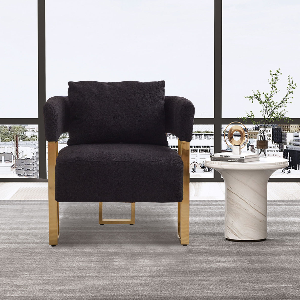 Modern Decorative Chair Teddy Fleece Upholstered And Metal Foot