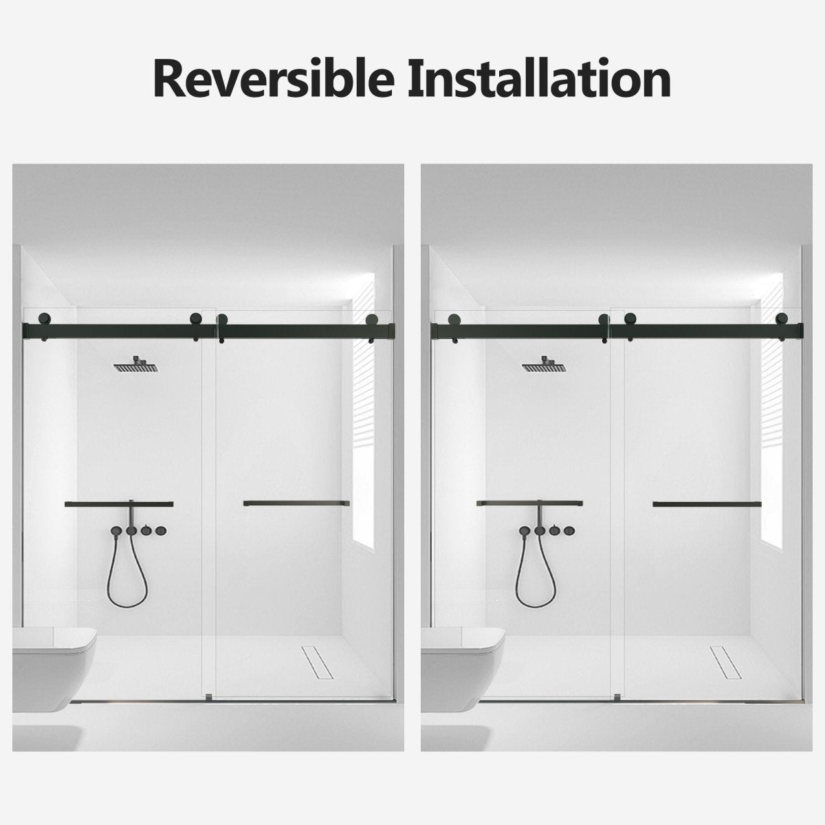 Frameless Double Sliding Soft-Close Shower Door, 3 / 8" (10Mm) Thick SGCC Tempered Glass Door, Matte - Shower Doors available at Alpine Outlets in Denver