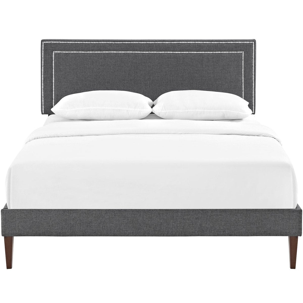 Full Mid - Century Modern Upholstered Fabric Platform Bed in Gray - Platform Bed available at Alpine Outlets in Denver