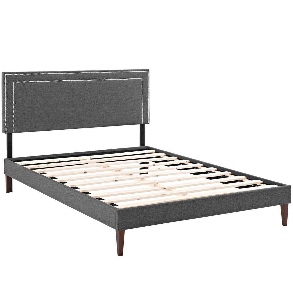 Full Mid - Century Modern Upholstered Fabric Platform Bed in Gray - Platform Bed available at Alpine Outlets in Denver