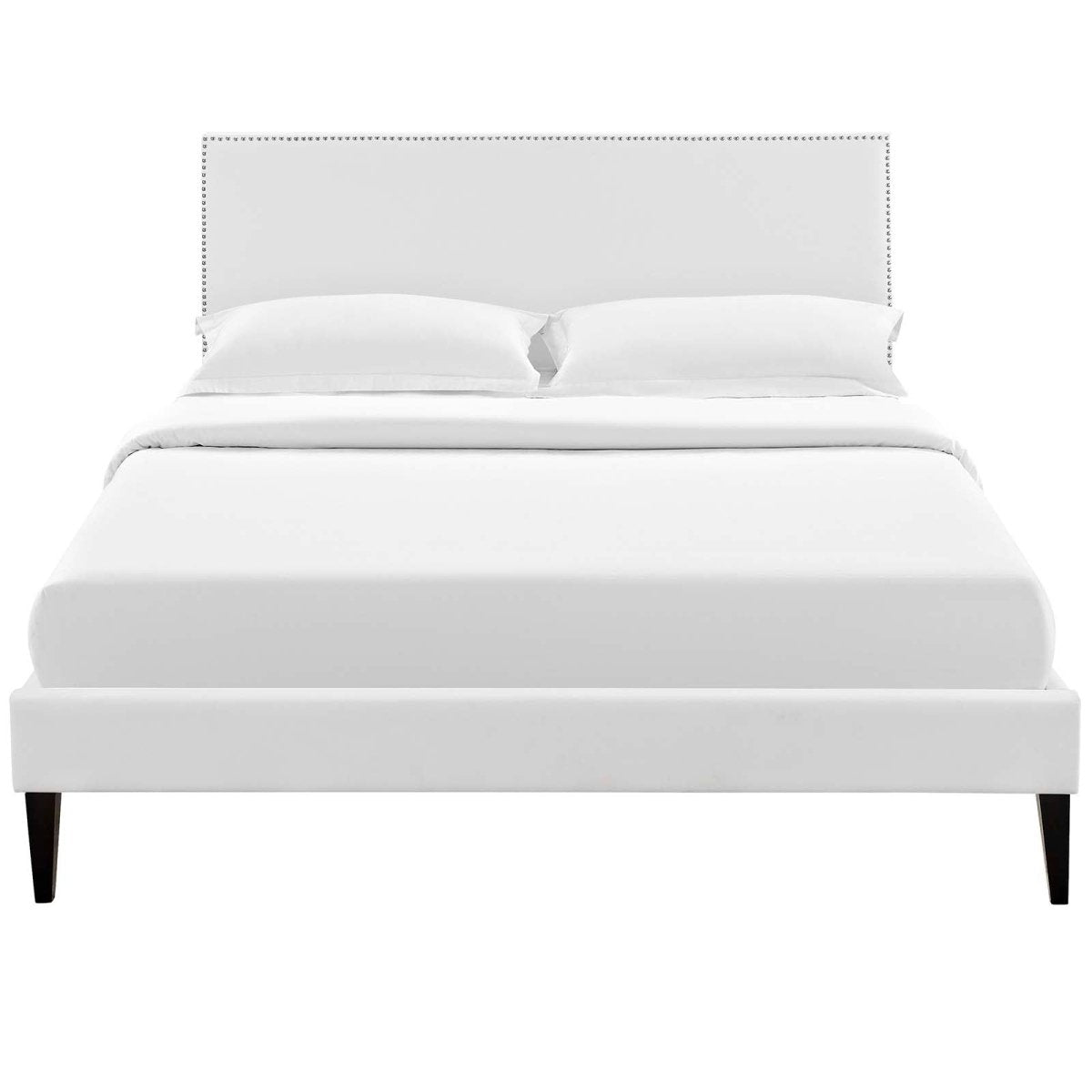 Full Vinyl Platform Bed with Squared Tapered Legs in White - Platform Bed available at Alpine Outlets in Denver