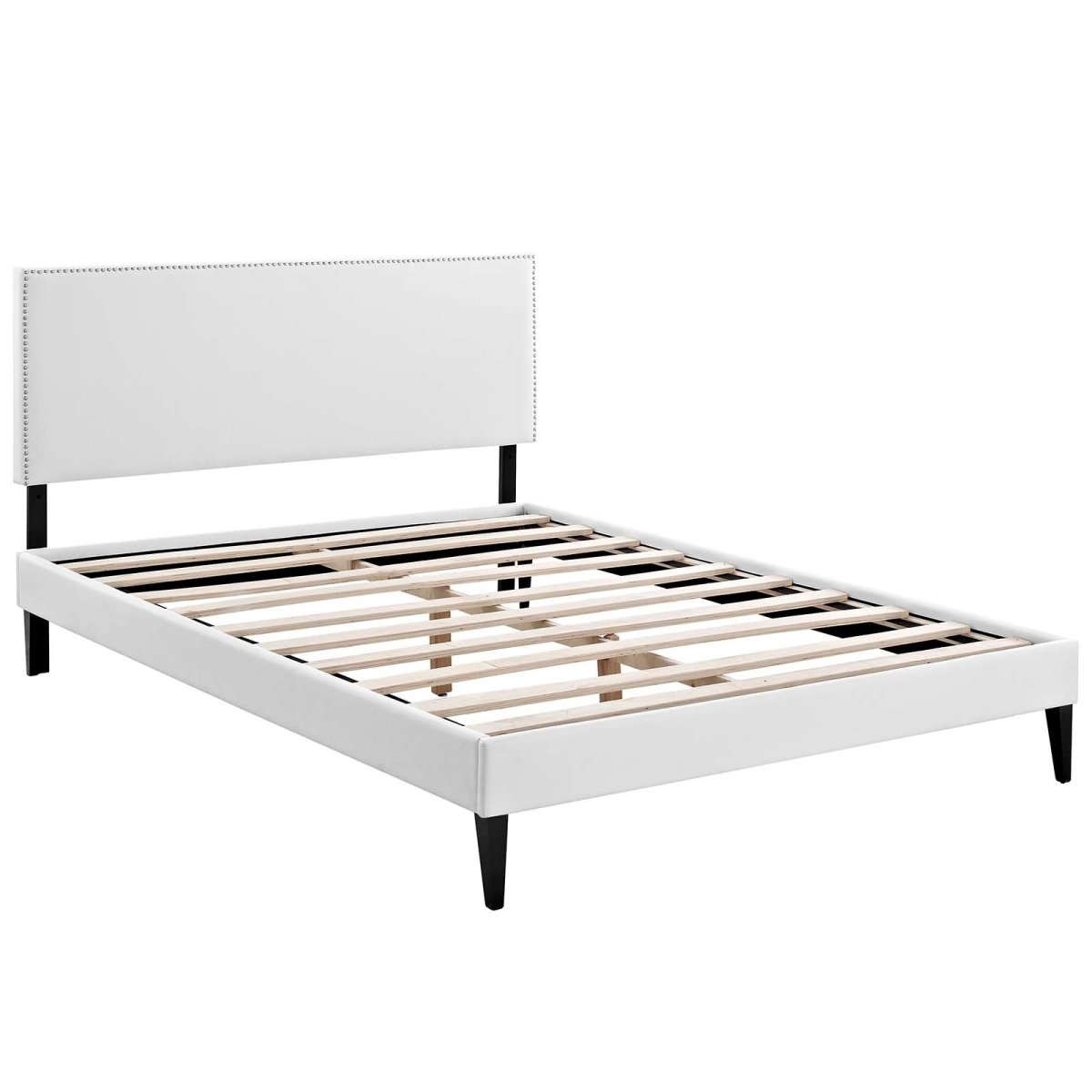 Full Vinyl Platform Bed with Squared Tapered Legs in White - Platform Bed available at Alpine Outlets in Denver