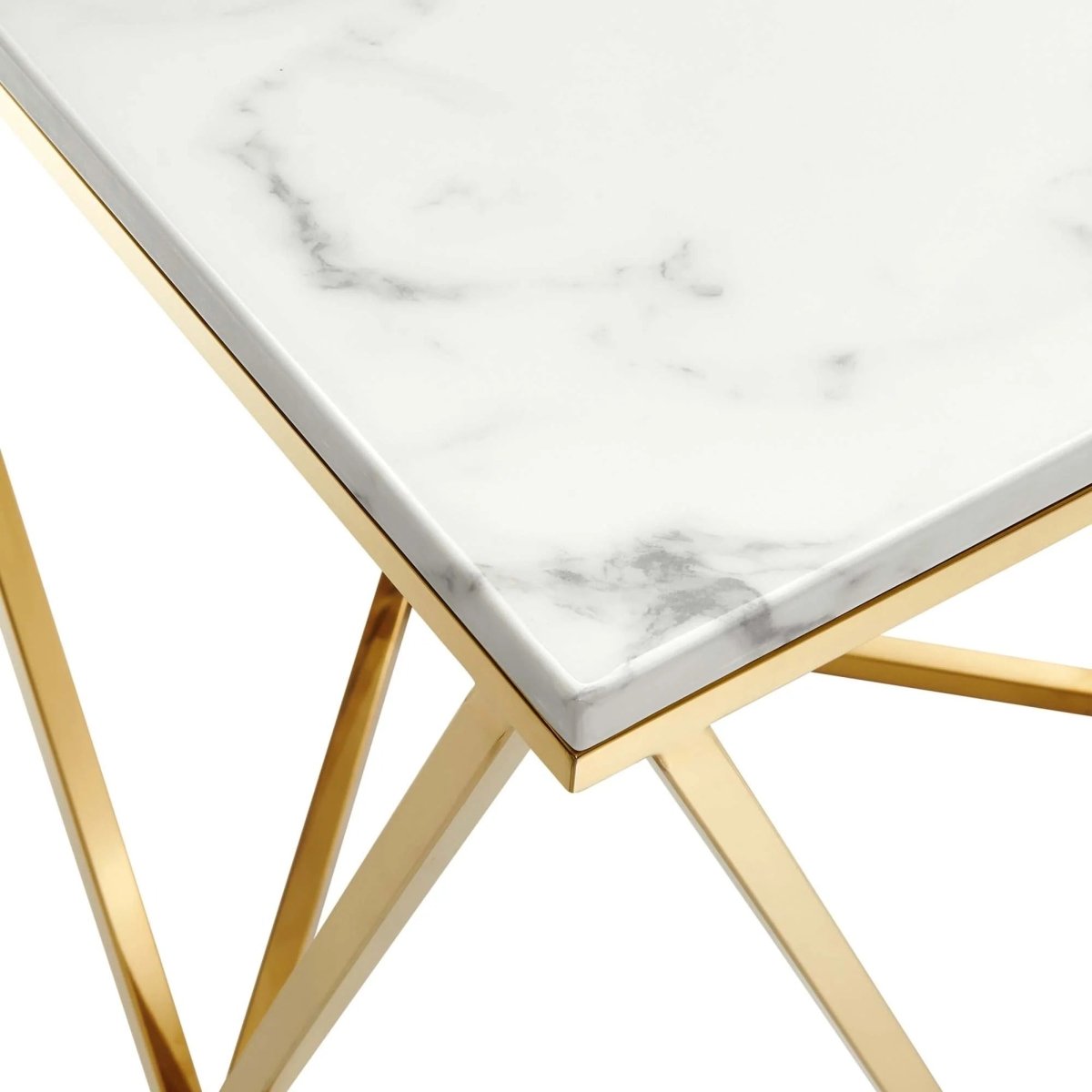 Geometric Gold Metal Side Table with Marble Top – 18 Inch - End & Side Tables available at Alpine Outlets in Denver