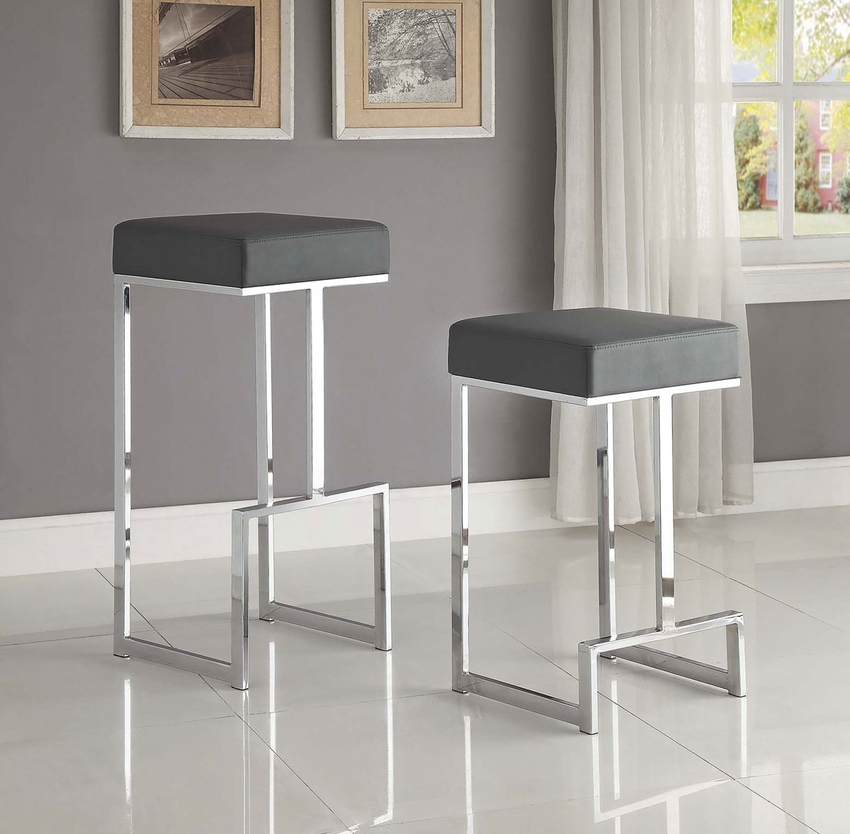 Gervase Square Bar Stool Grey and Chrome - Bar Stools available at Alpine Outlets in Denver