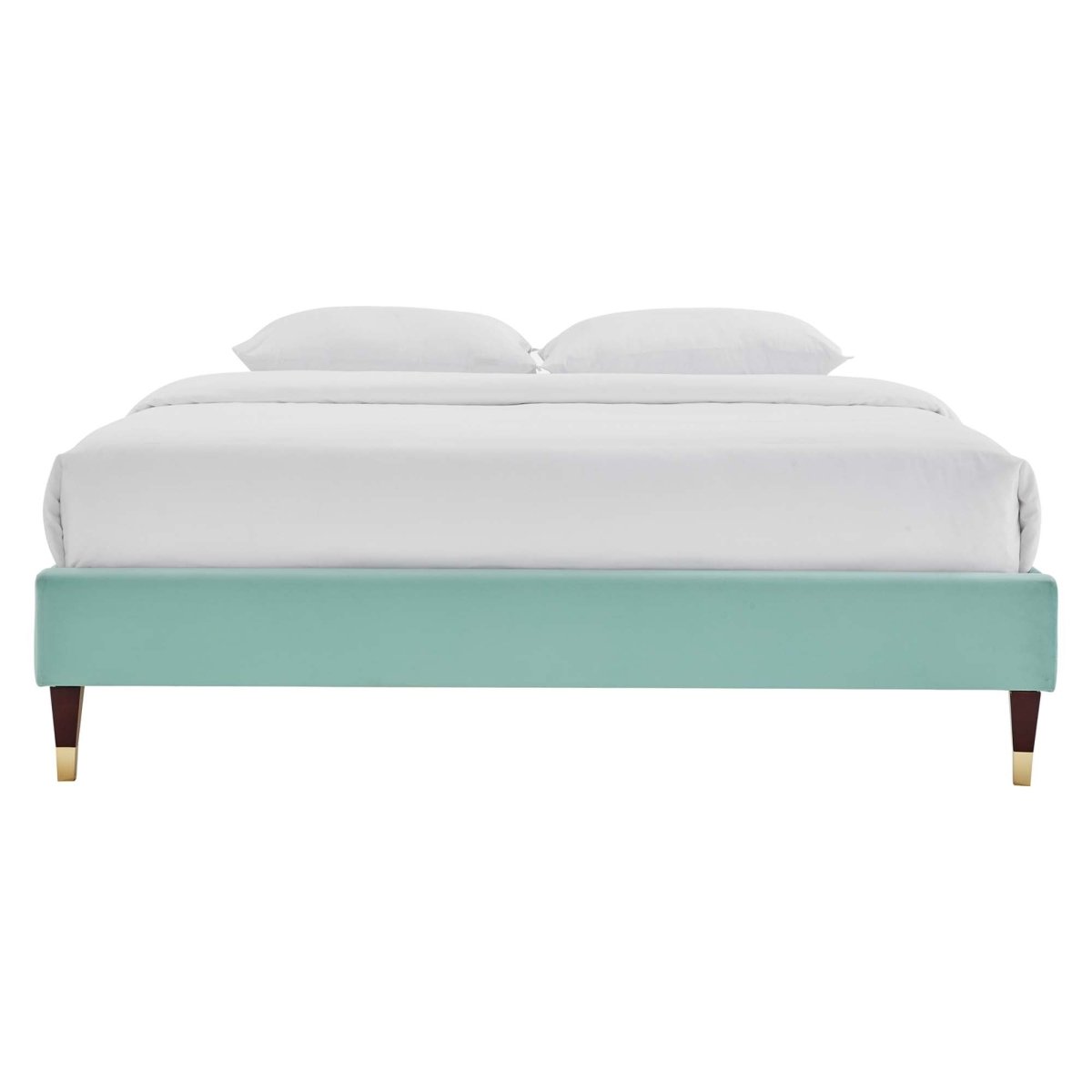 Glam Deco Performance Velvet Platform Bed Frame with Gold Detailed Wood Legs - Platform Bed available at Alpine Outlets in Denver
