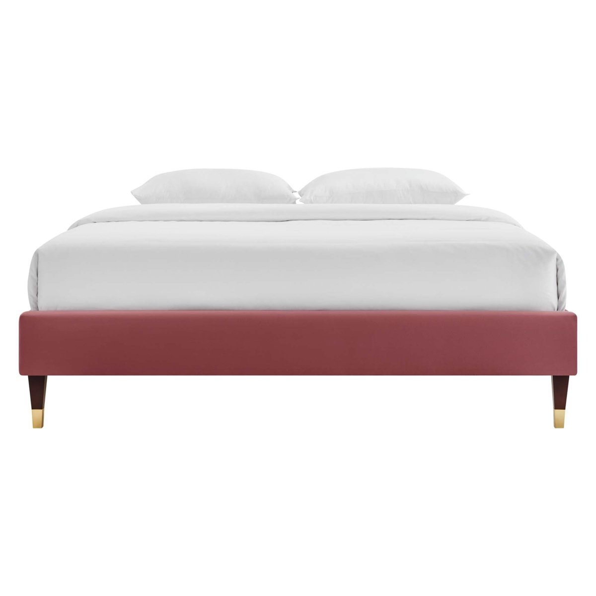 Glam Deco Performance Velvet Platform Bed Frame with Gold Detailed Wood Legs - Platform Bed available at Alpine Outlets in Denver